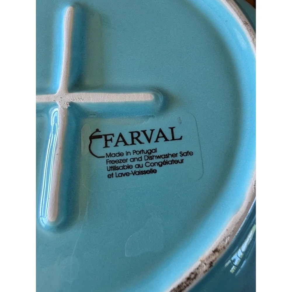Farval Portugal Blue Ceramic Fish Serving Bowl Embossed Scales Coastal‎ Decor